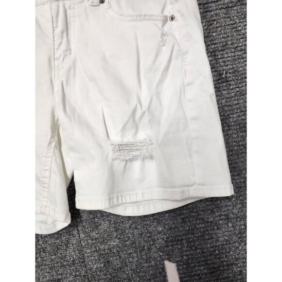 Supplies Womens Jean Shorts 4 White Denim Logo Distressed Mid Rise Flat Front - Picture 3 of 9
